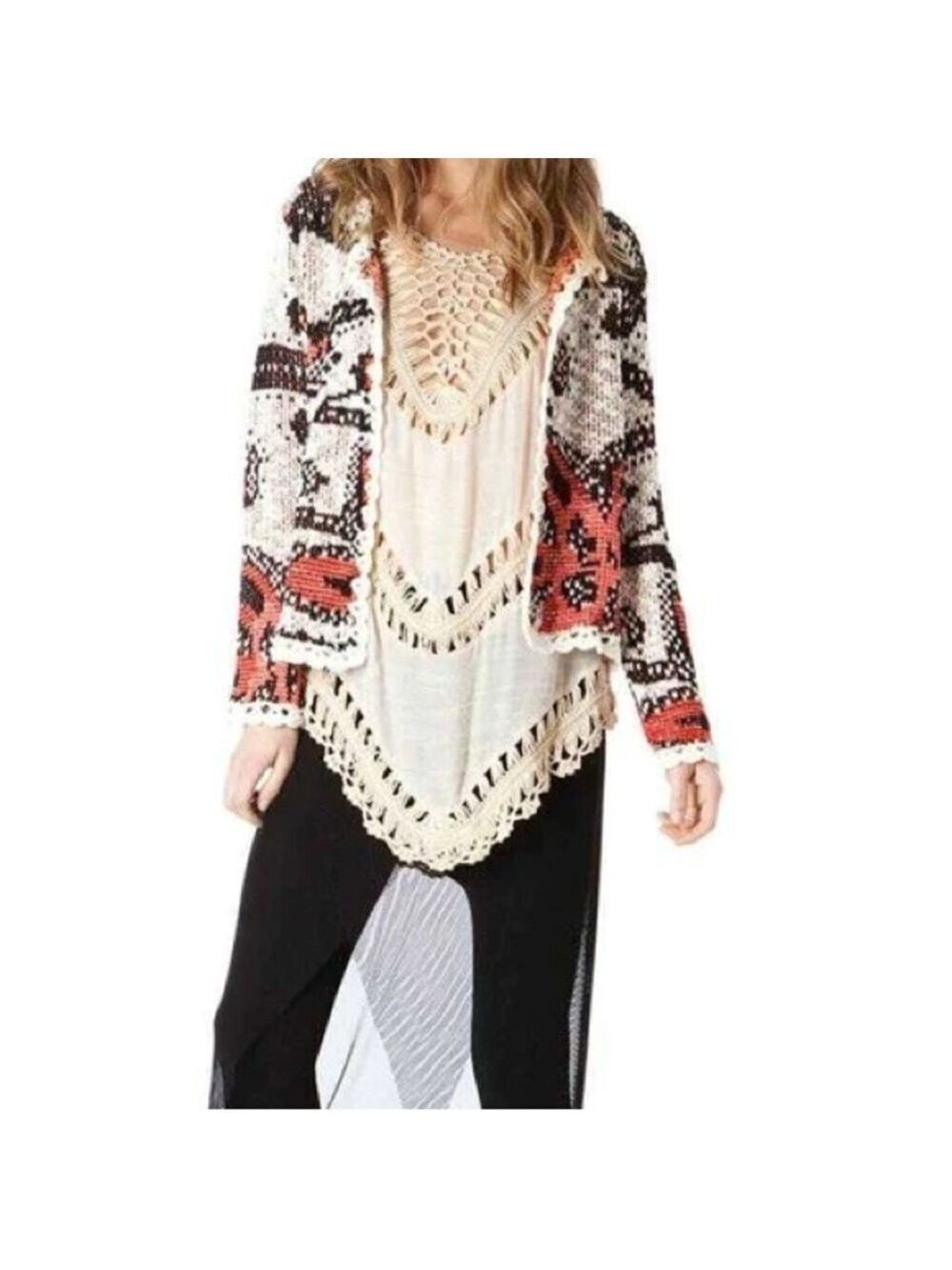 THE WALLFLOWER Women’s RAVEL CARDIGAN JACKET SWEATER Red White Black M